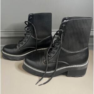 Marc Fisher black laceup combat boots lug sole block heel Sz 8.5Biker Emo Grunge
